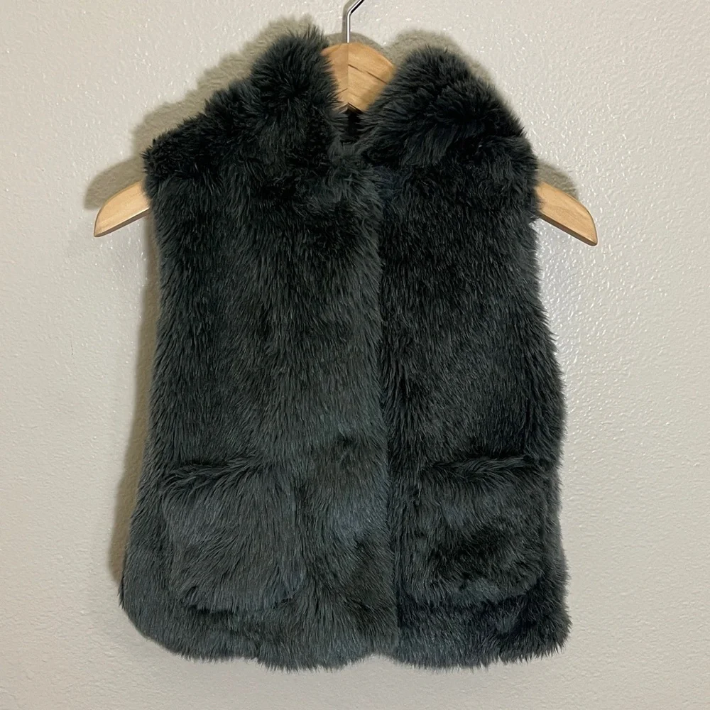 Zara Girls Dark Grey Faux Fur Hooded Vest